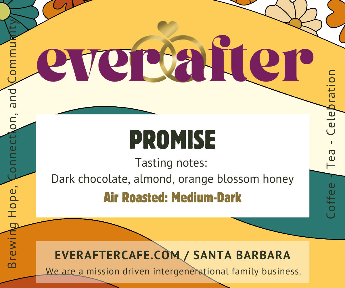 PROMISE - Medium Dark roast tasting notes: Dark chocolate, almond, orange blossom honey