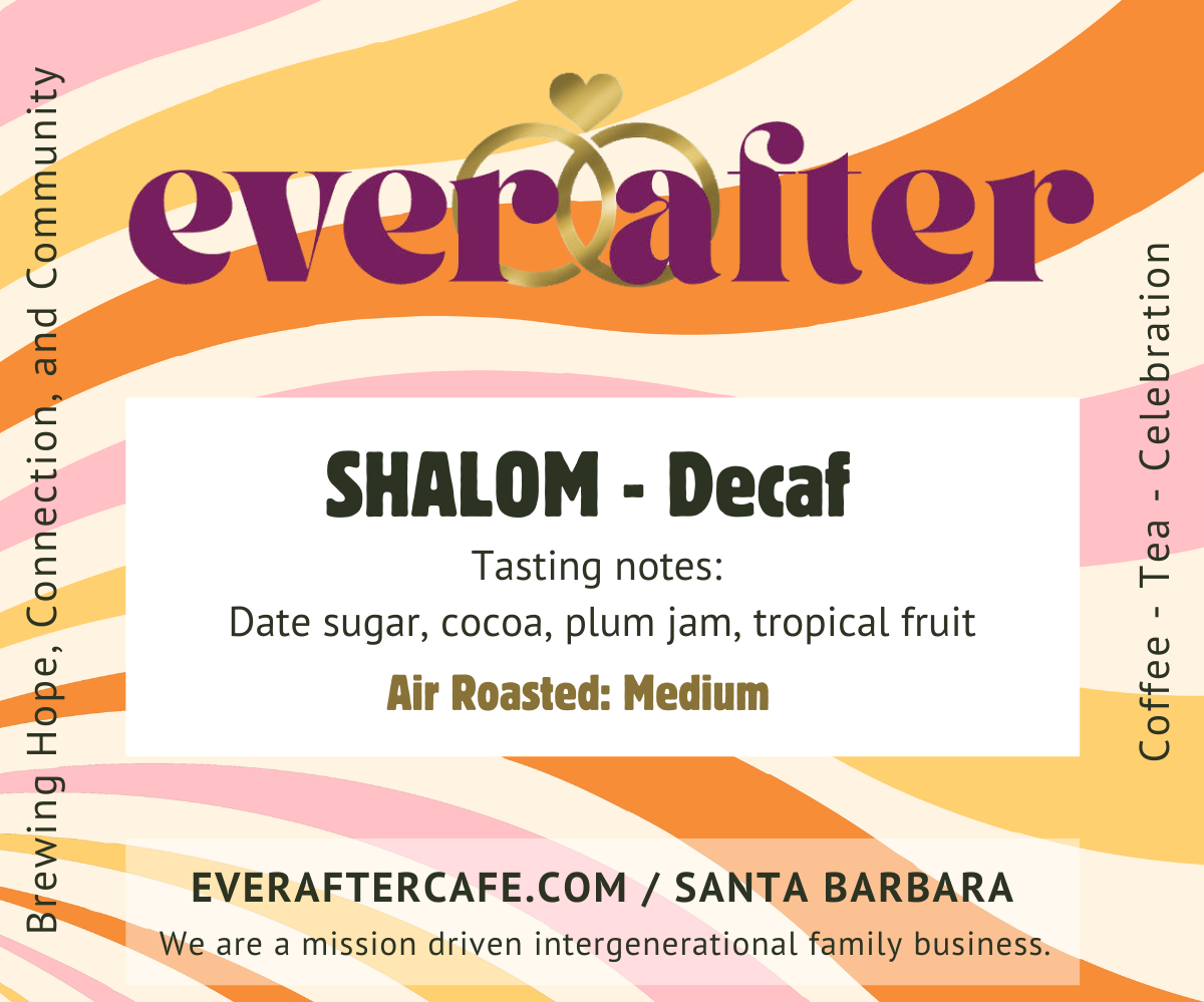 SHALOM Decaf - Medium roast tasting notes: Date sugar, cocoa, plum jam, tropical fruit and berries